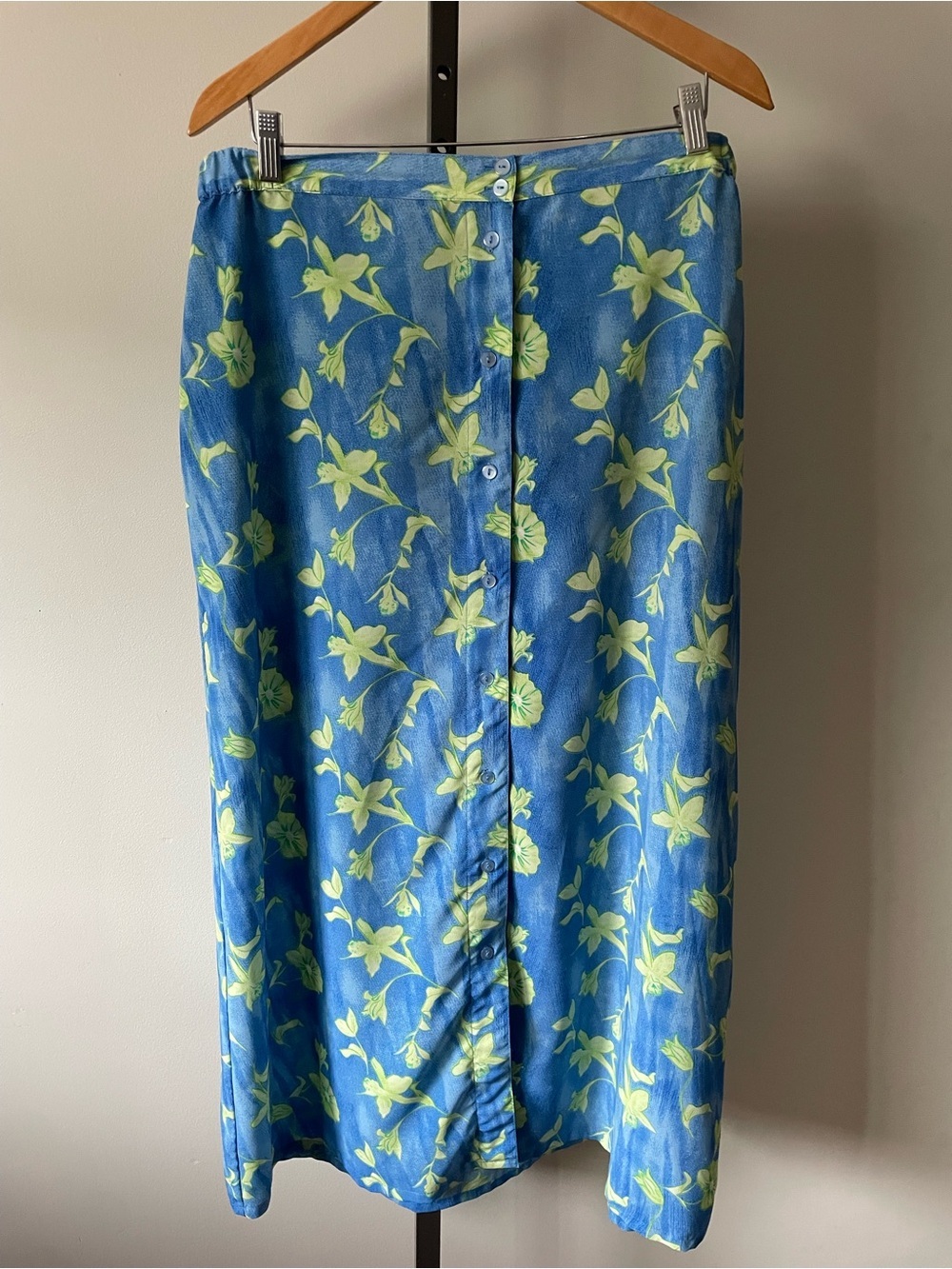 90s Y2K Vintage Penmans Button Down Skirt Blue Lime Green Floral
